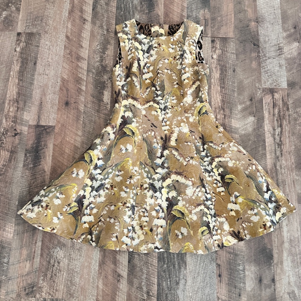 Dolce & Gabbana Luxury Floral Jacquard Dress – Crystal Button Detail